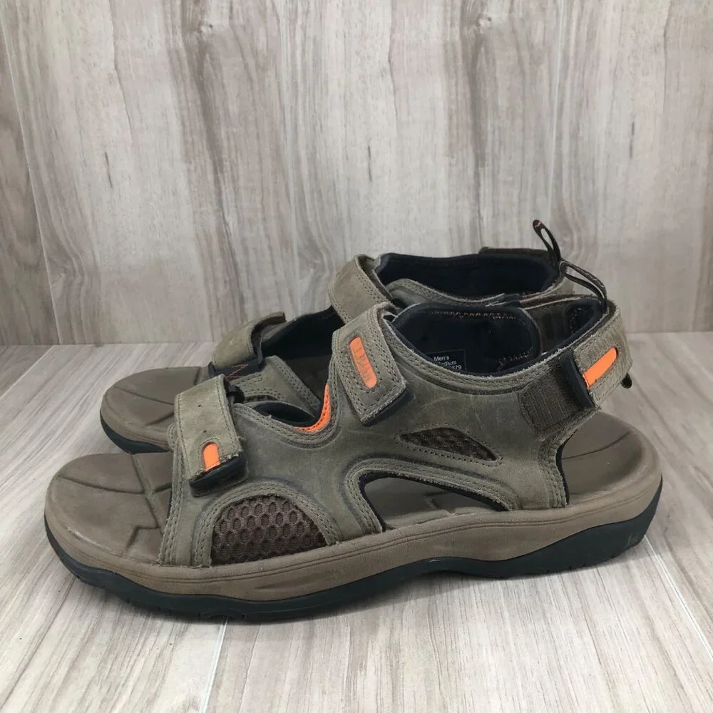 LL Bean Sandals Mens 9.5 Taupe Leather Hook and Loop Shoes